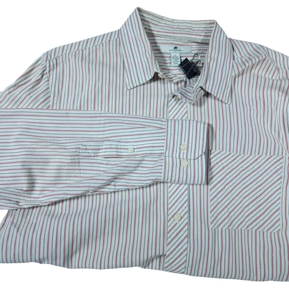 Banana‎ Republic Men Striped Long Sleeve Button Down Shirt Organic Cotton Size L